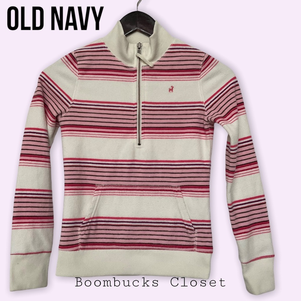 Like New Old Navy Active Girls Size Large Quarter Zip Fleece Sweater Pink White